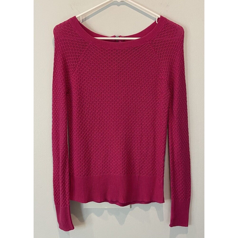 AMERICAN EAGLE- Knit Cotton Sweater Size XS Pink Scoop + Zip Neck On The Back.